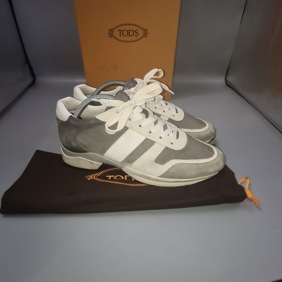 TOD'S 'Fondo Sportivo' Grey Trainers Size UK 3.5 EU 36.5 White Suede Lace-Up - Picture 3 of 12